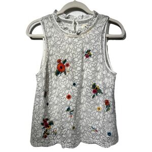 Anthropologie Maeve Macie Tank Top White Lace Floral Embroidered Womens Size 12P
